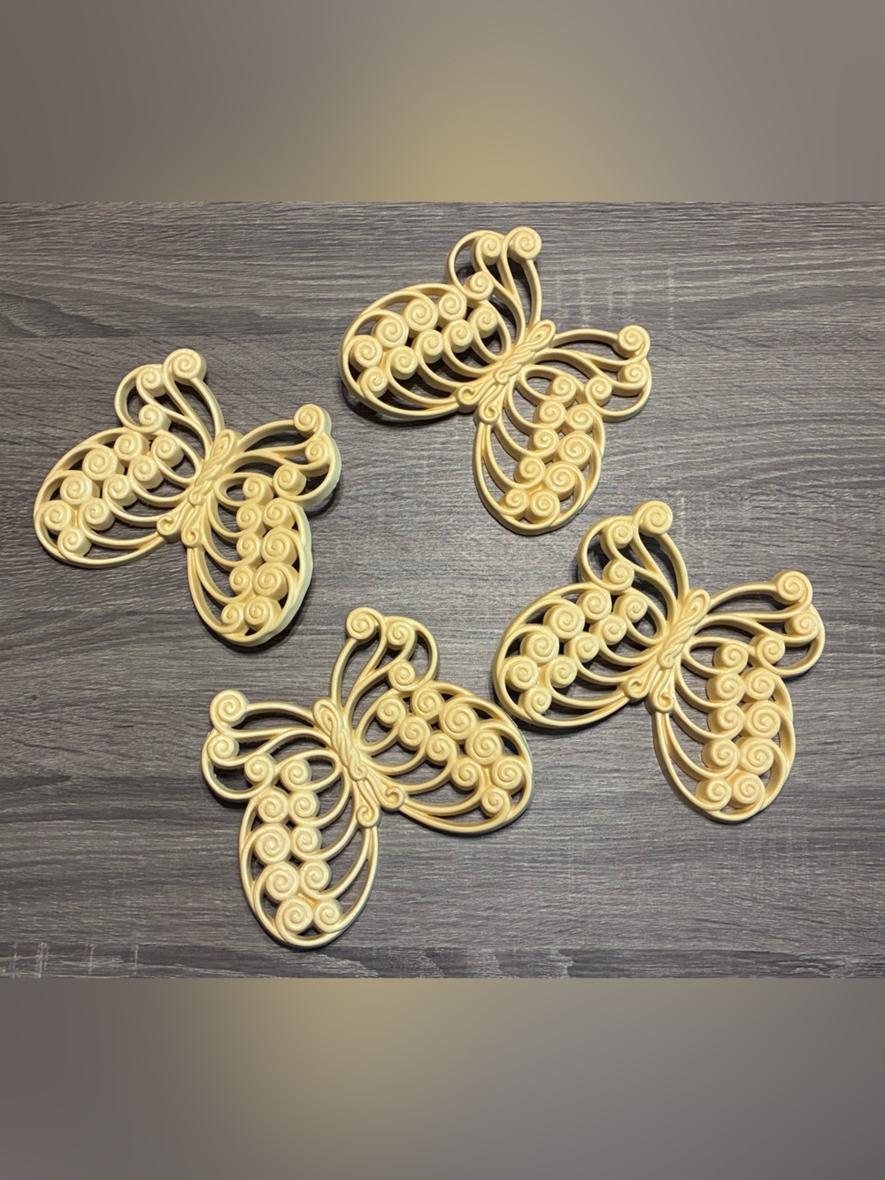 Set Of 4 1970s Burwood Butterfly #2146 Wall Decor Gold Plastic Resin 7” x 6”